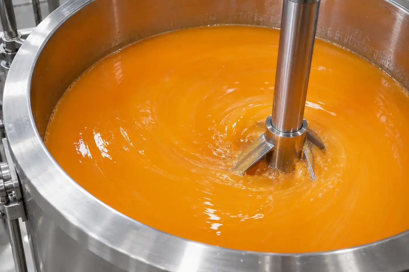 Orange emulsion being mixed in a steel vessel