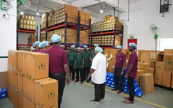 Packed cartons in the plant warehouse